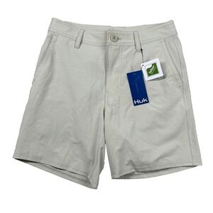 Huk Shorts Mens 28 Waypoint Fishing Performance Chino 7" Inseam Ivory Preppy